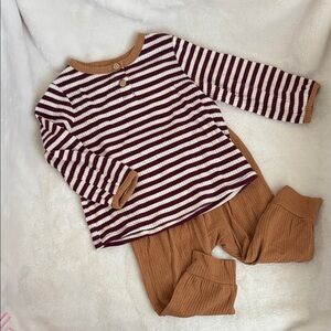 Cat & Jack Burgundy and Beige Striped Long Sleeve Tee